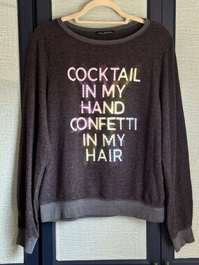 Wildfox Graphic Print Cocktails + Confetti Terrycloth Baggy Beach Jumper, Size M